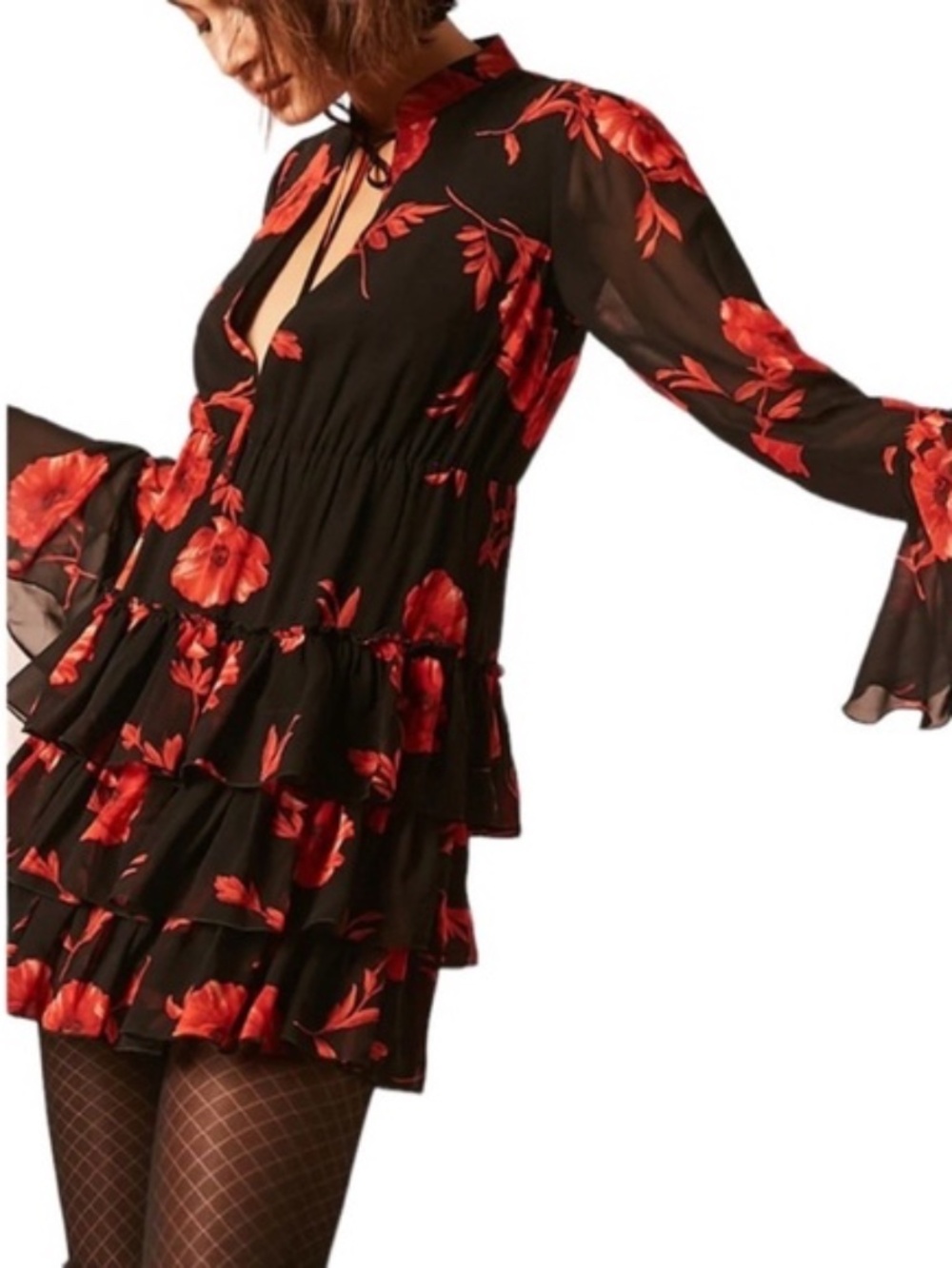 Forever 21 Womens Red and Black Floral Chiffon Dress Size XL